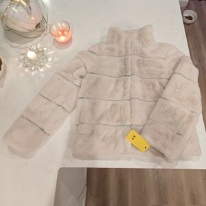 Karl Lagerfeld Black Label Cream Faux Fur Jacket